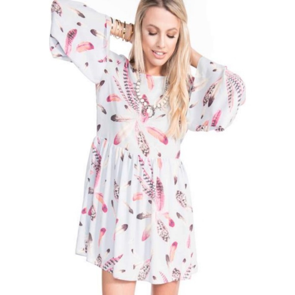 Buddy Love White and Pink Feather Mini Dress